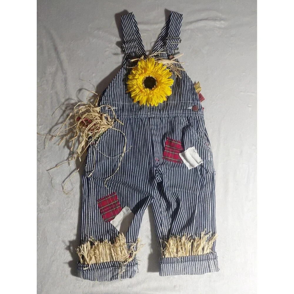 2t Round House overalls Striped Homemade Scarecrow Halloween And Fallfest Outfit